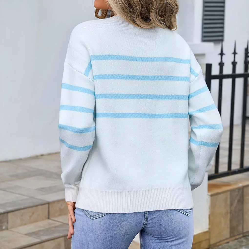 Womens Knitted Pullover Bow Sweater Long Sleeve Crewneck Y2k Casual Bow Top