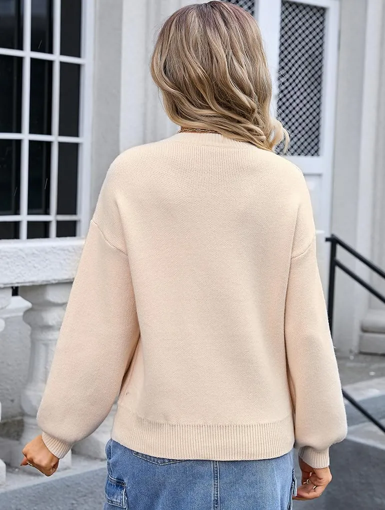 Womens Knitted Pullover Bow Sweater Long Sleeve Crewneck Y2k Casual Bow Top