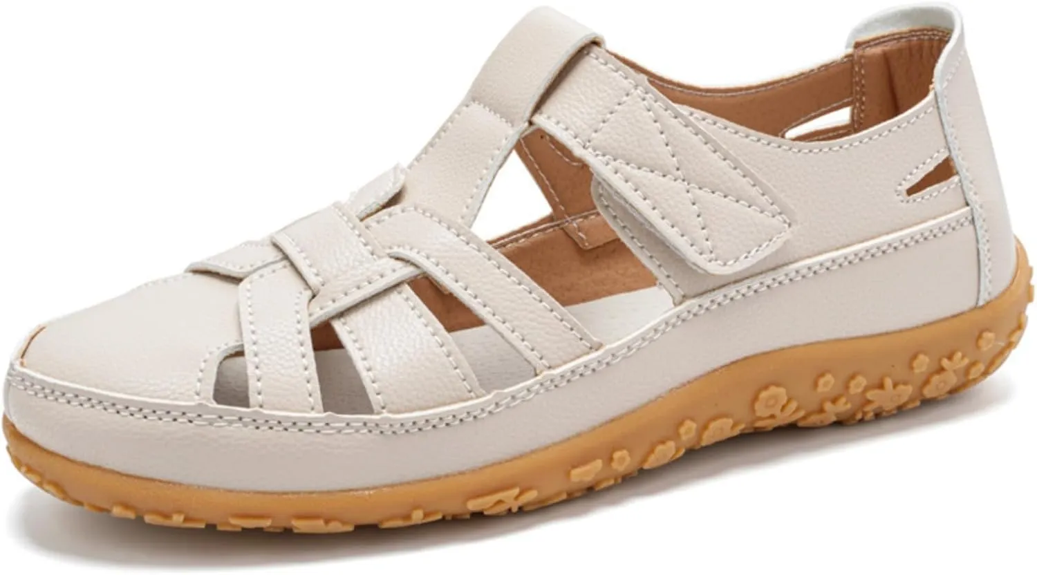 Women's Leather Cutout Flat Loafers Closed Round Toe Hook and Loop Non-Slip Soft Bottom Beach Sandals Daily Breathable Casuals Fisherman Comfort Non Slip Roman Dressy Wedge Hollow Out Sandal