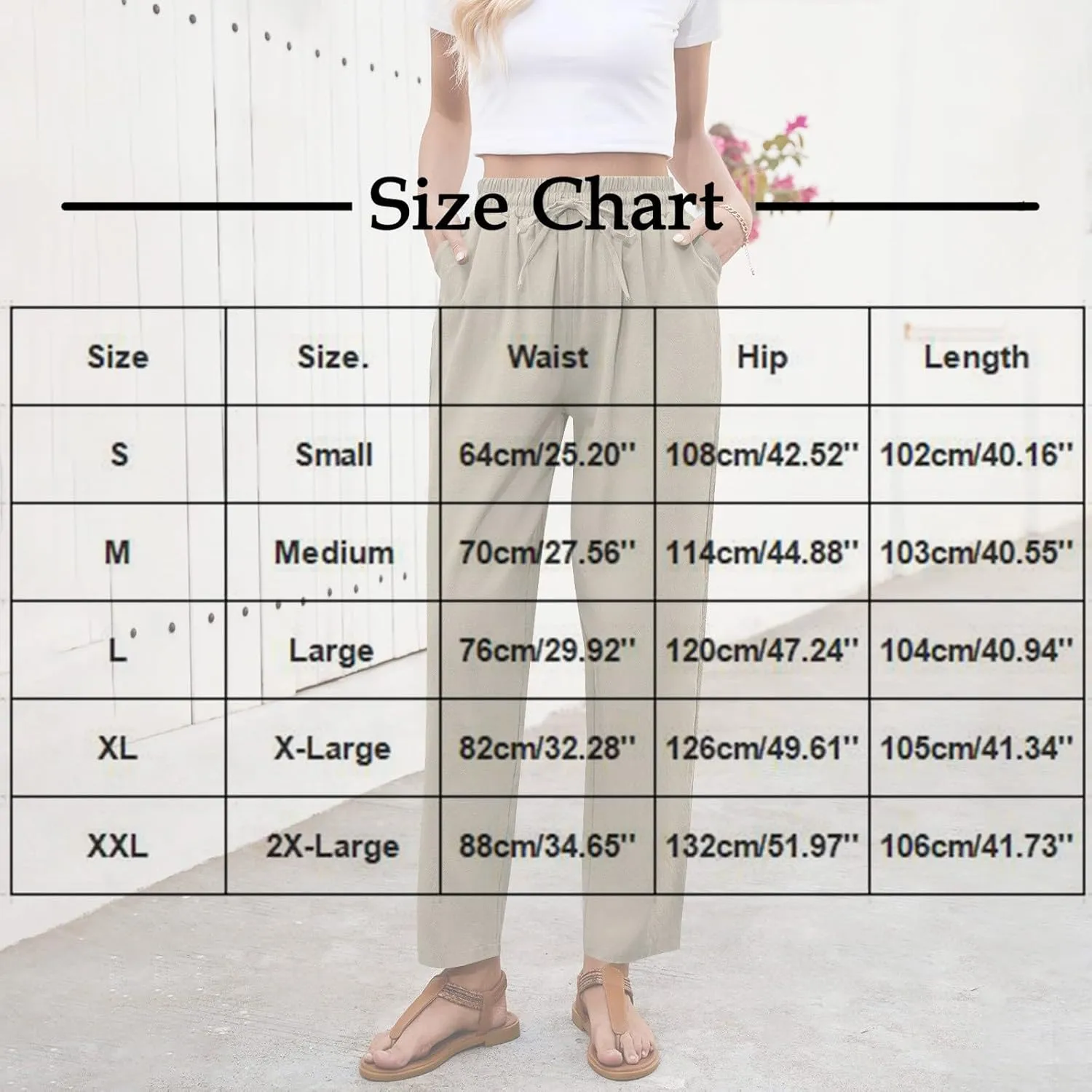 Women's Linen Summer Pants Casual Drawstring Straight Leg Beach Trousers with Pockets Vacation Clothes