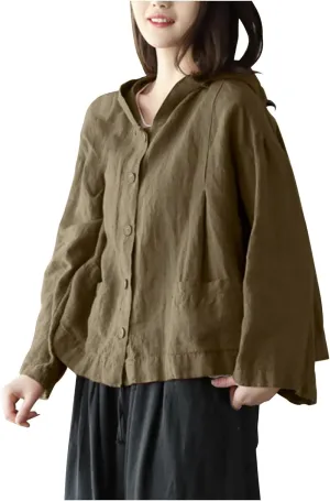 Women's Linen Sun Protection Hoodie Jacket Lightweight Long Sleeve Shirt Oversized Loose Breathable Hooded Cover Ups