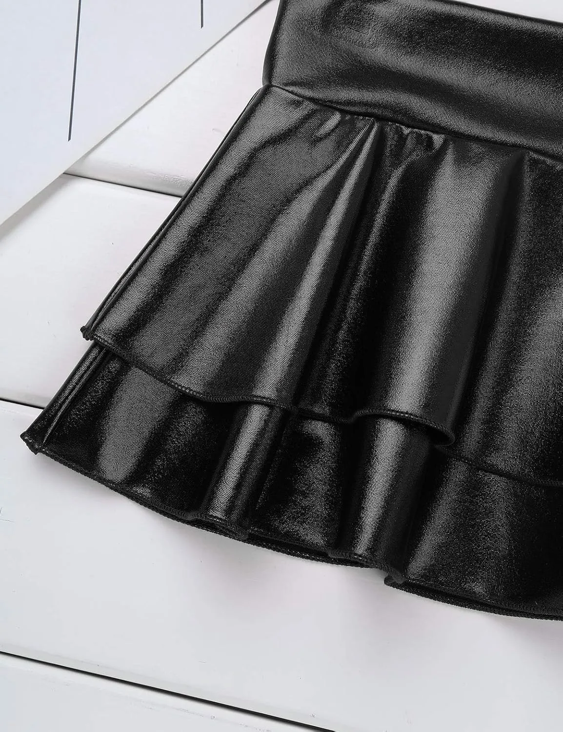 Women's Liquid Wet Look Shiny Active Skort Plated Mini Skirt Double Layer Bulit in Brief