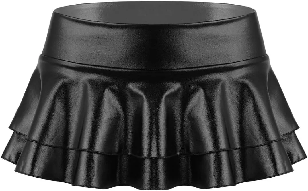 Women's Liquid Wet Look Shiny Active Skort Plated Mini Skirt Double Layer Bulit in Brief