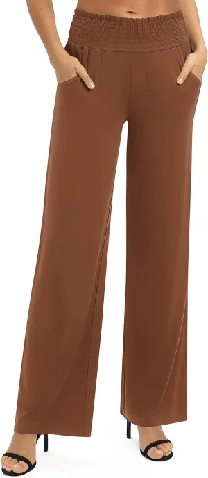 Women's Loose Straight Leg Palazzo Pants High Elastic Waist Causal Trousers with Pockets