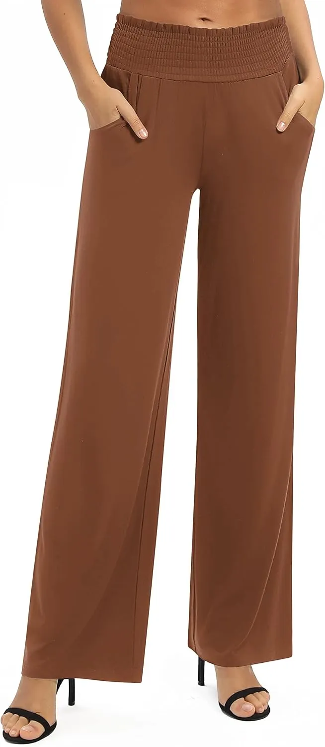 Women's Loose Straight Leg Palazzo Pants High Elastic Waist Causal Trousers with Pockets