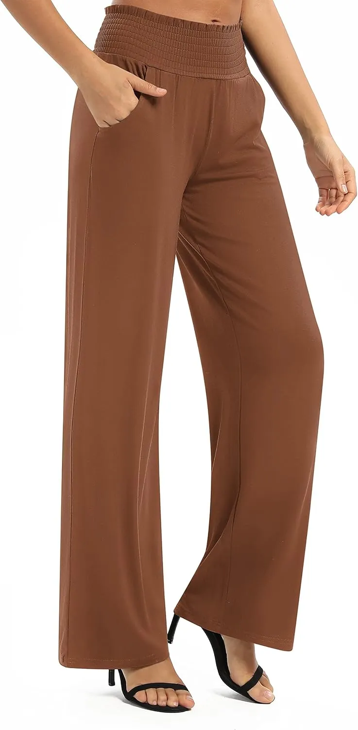 Women's Loose Straight Leg Palazzo Pants High Elastic Waist Causal Trousers with Pockets