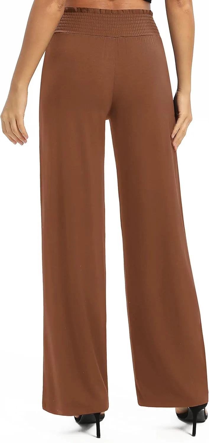 Women's Loose Straight Leg Palazzo Pants High Elastic Waist Causal Trousers with Pockets