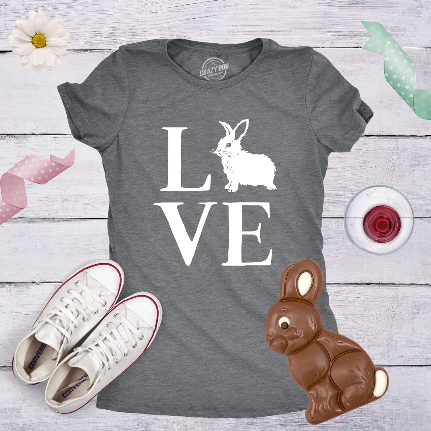 Womens Love Bunny T Shirt Cute Adorable Easter Sunday Rabbit Tee for Ladies