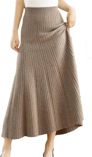 Women's Merino Wool Knitwear Skirt Winter Pleated Skirt Korean Style Skirt Midi Pull On Closure Skirt
