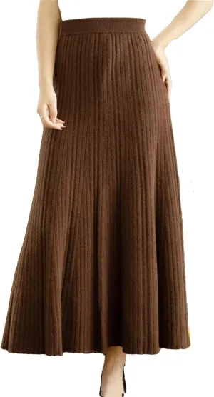 Women's Merino Wool Knitwear Skirt Winter Pleated Skirt Korean Style Skirt Midi Pull On Closure Skirt