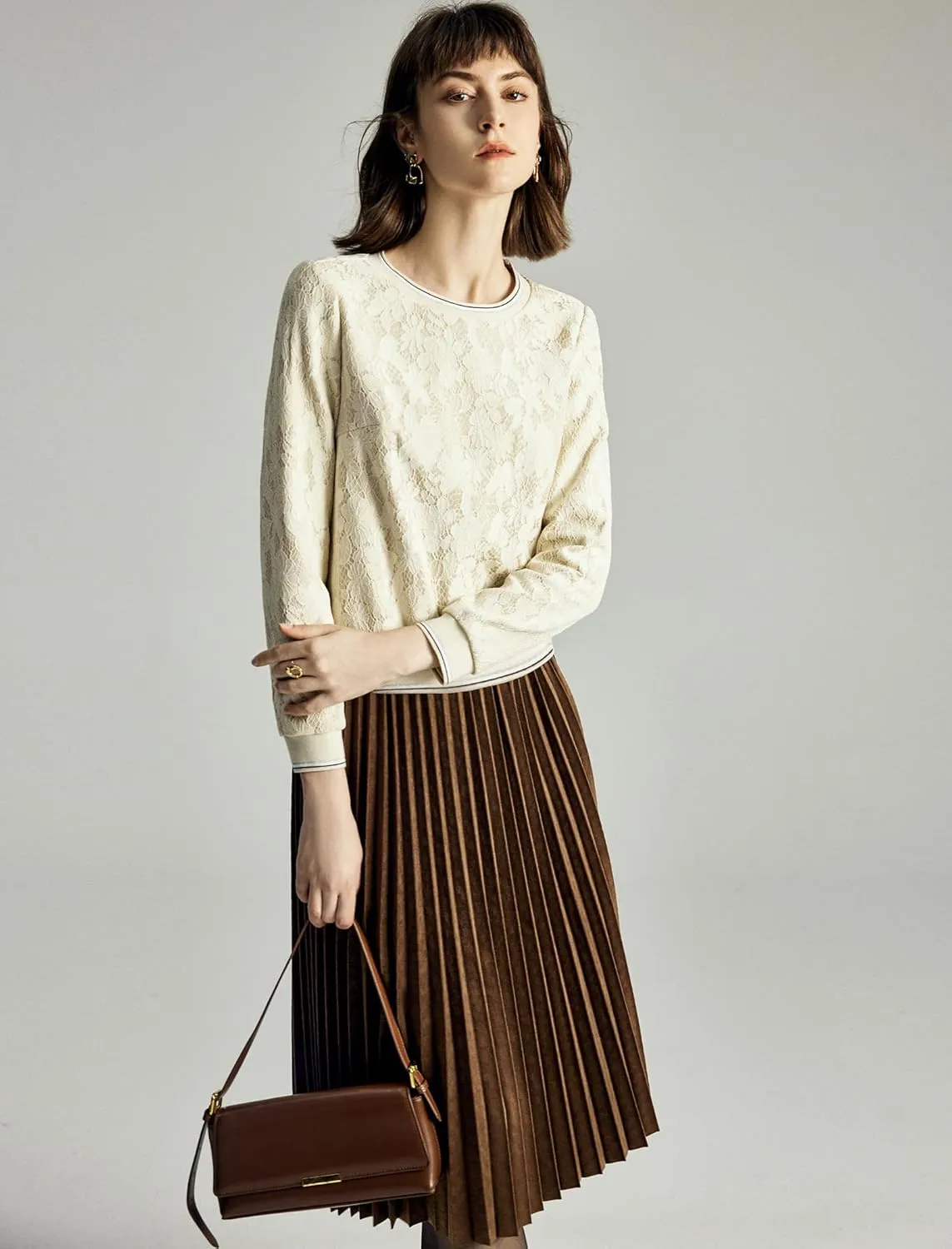 Women's Midi Waisted Pleated Long Skirts for Women Skirt Below Knee Vintage