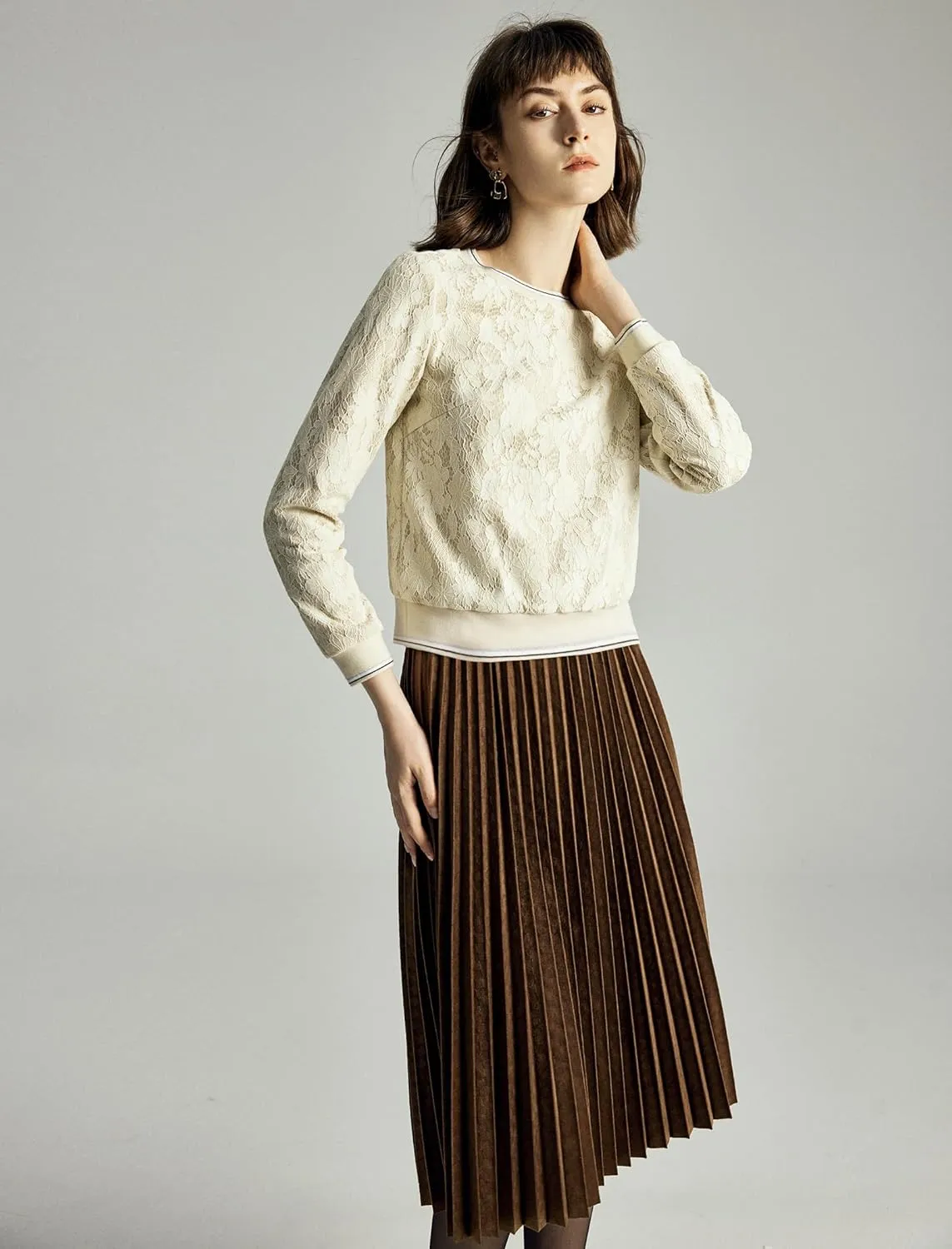 Women's Midi Waisted Pleated Long Skirts for Women Skirt Below Knee Vintage