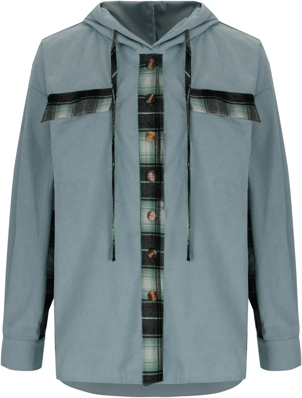 Womens Oversized Corduroy Shacket Plaid Jackets Flannel Hoodie Button Down Long Sleeve Shirts Tops Cute Fall Outfits