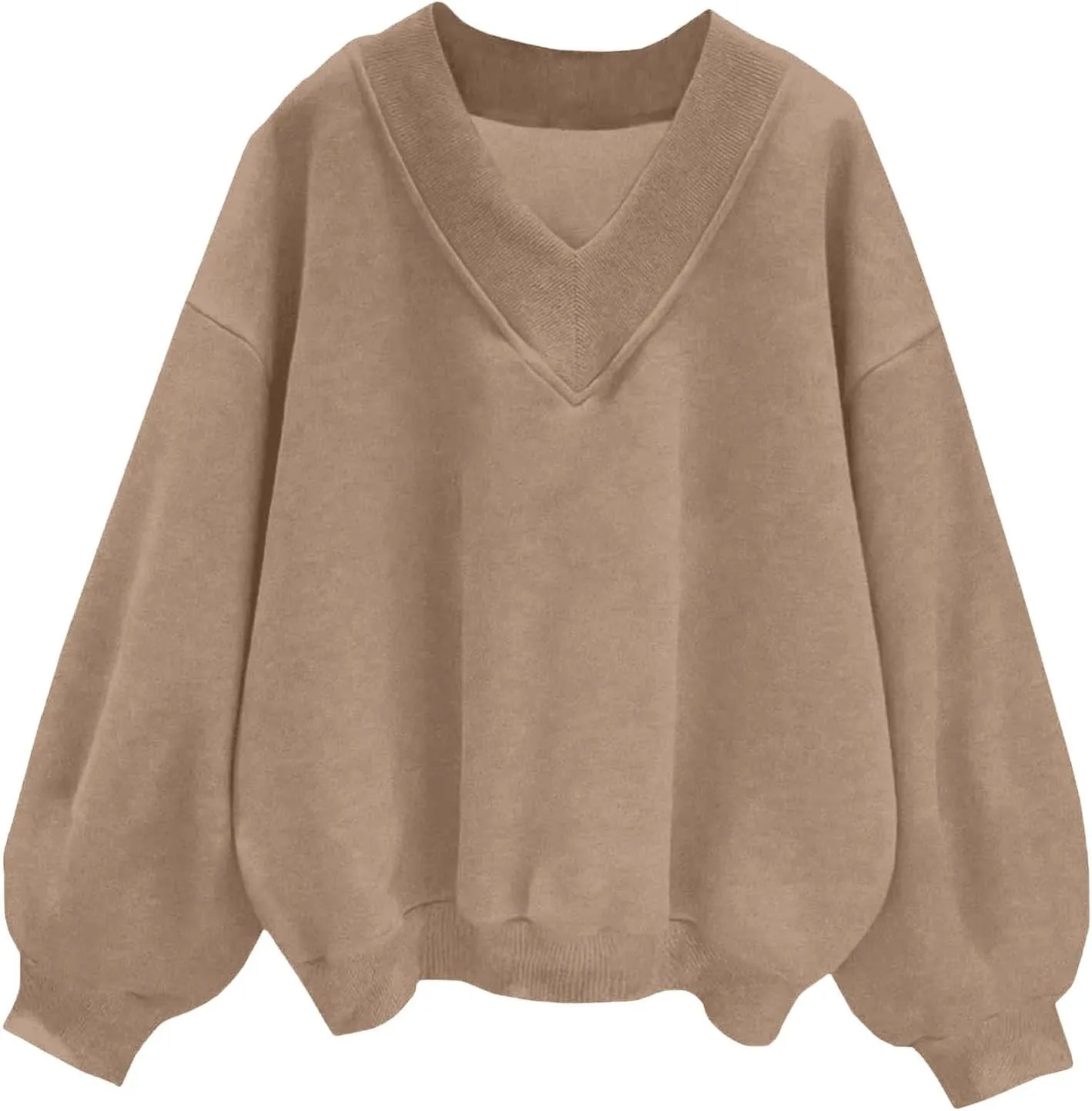 Womens Oversized Drop Shoulder Pullover Tops Trendy V Neck Solid Soft Sweatshirts Fall Long Sleeve Teen Girl Clothes