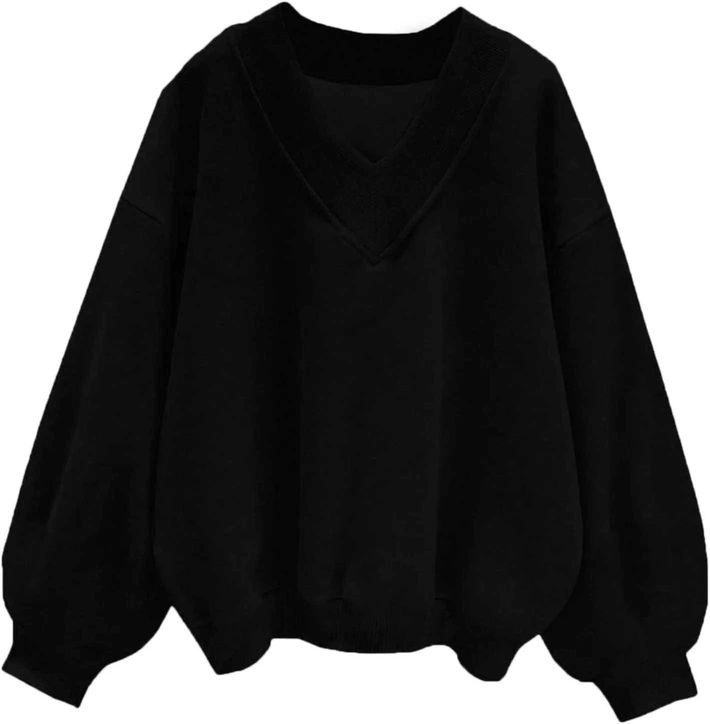 Womens Oversized Drop Shoulder Pullover Tops Trendy V Neck Solid Soft Sweatshirts Fall Long Sleeve Teen Girl Clothes