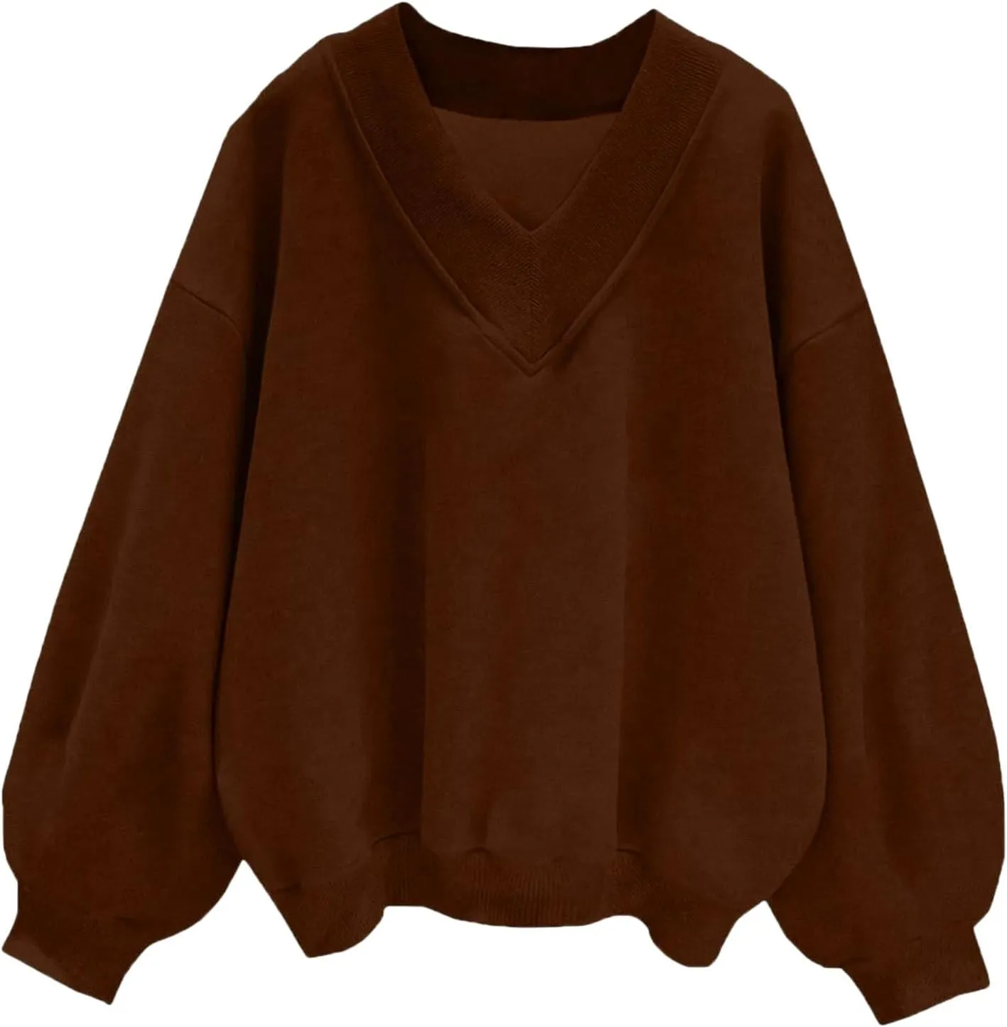 Womens Oversized Drop Shoulder Pullover Tops Trendy V Neck Solid Soft Sweatshirts Fall Long Sleeve Teen Girl Clothes