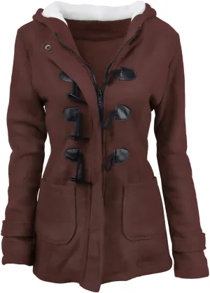 Womens Oversized Fuzzy Fleece Sherpa Hoodies Fashion Horn Button Fleece Thicken Coat Shaggy Warm Winter Outerwear