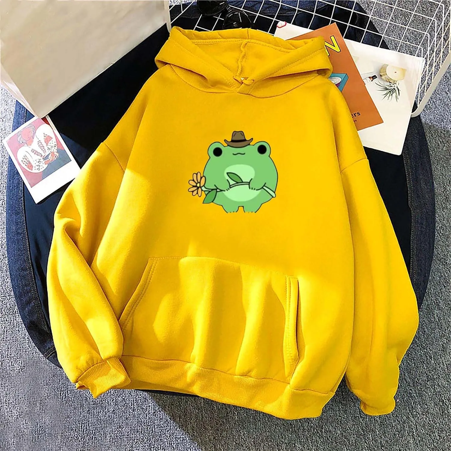 Women's Oversized Hoodies Cute Frog Print Sweatshirts 2024 Fall Casual Trendy Long Sleeve Loose Fit Pullover Y2k Outfits