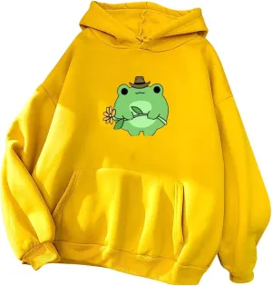 Women's Oversized Hoodies Cute Frog Print Sweatshirts 2024 Fall Casual Trendy Long Sleeve Loose Fit Pullover Y2k Outfits