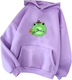 Women's Oversized Hoodies Cute Frog Print Sweatshirts 2024 Fall Casual Trendy Long Sleeve Loose Fit Pullover Y2k Outfits