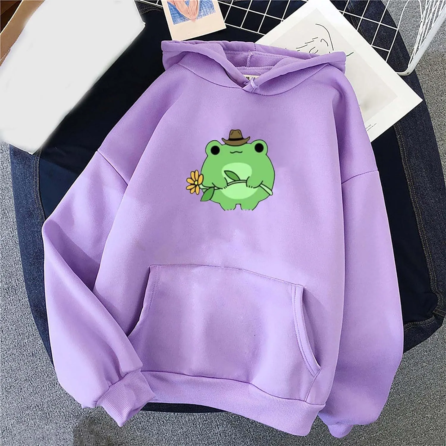 Women's Oversized Hoodies Cute Frog Print Sweatshirts 2024 Fall Casual Trendy Long Sleeve Loose Fit Pullover Y2k Outfits