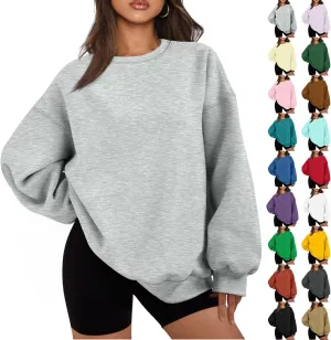 Womens Oversized Sweatshirt Fleece Pullover Comfy Crew Neck Sweatshirt Trendy Y2k Winter Outfits Preppy Clothes