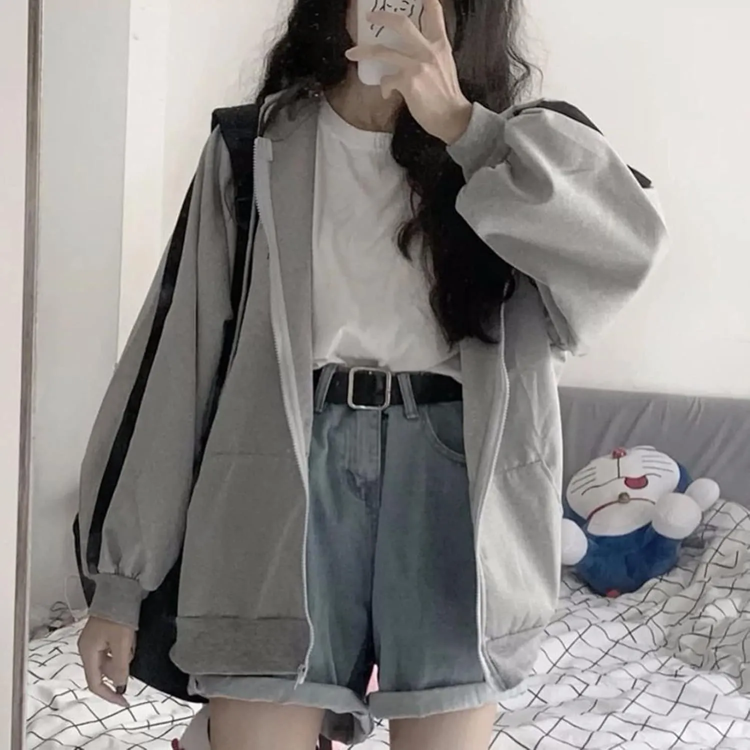Womens Oversized Zip Up Hoodie Y2K Casual Long Sleeve Black Hooded Sweatshirt 90s Solid Zipper Jacket Cute Tops