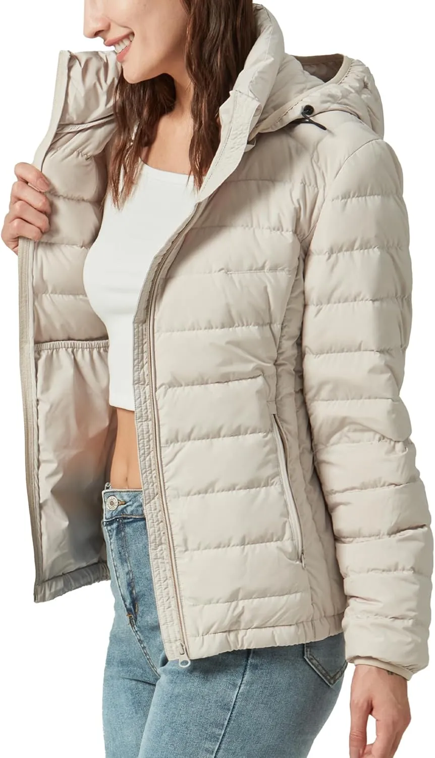 Women's Packable Puffer Jacket Hooded Lightweight Puffy Jackets Windproof Winter Coat