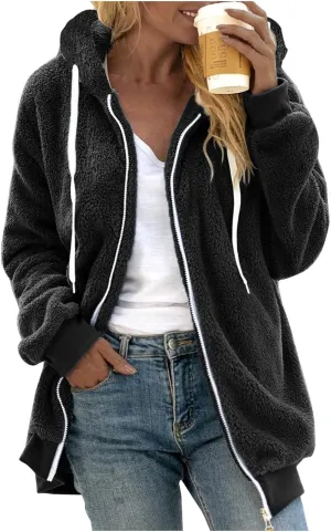 Womens Sherpa Fleece Lined Hoodie Jackets Fall Winter Warm Warm Winter Oversized Fluffy Coat Zipper Coats Winter Outwear