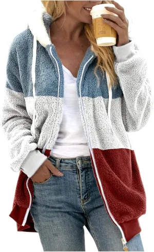 Womens Sherpa Fleece Lined Hoodie Jackets Fall Winter Warm Warm Winter Oversized Fluffy Coat Zipper Coats Winter Outwear