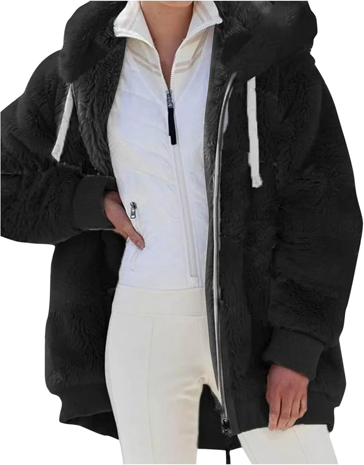 Womens Sherpa Fleece Lined Hoodie Jackets Fall Winter Warm Warm Winter Oversized Fluffy Coat Zipper Coats Winter Outwear