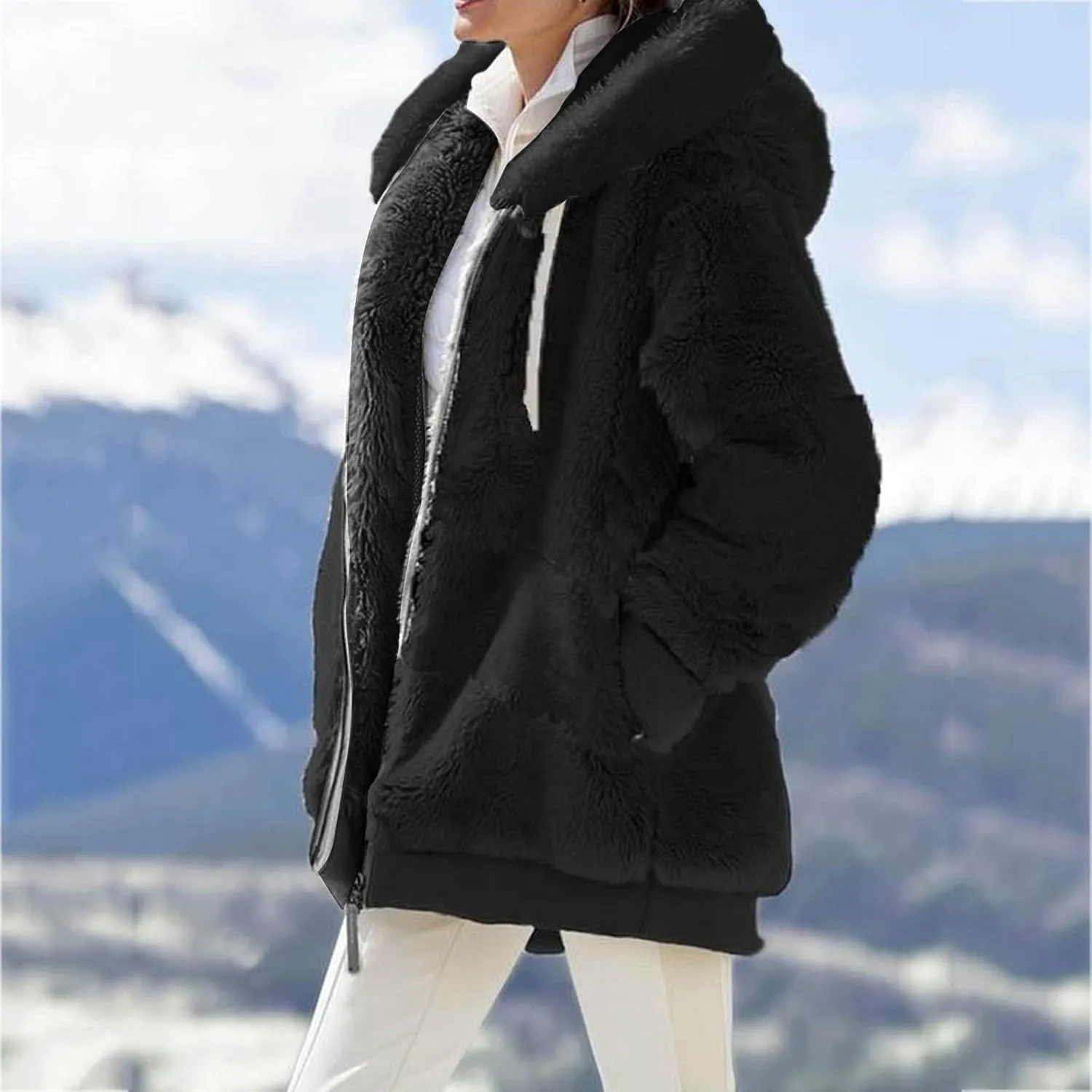 Womens Sherpa Fleece Lined Hoodie Jackets Fall Winter Warm Warm Winter Oversized Fluffy Coat Zipper Coats Winter Outwear