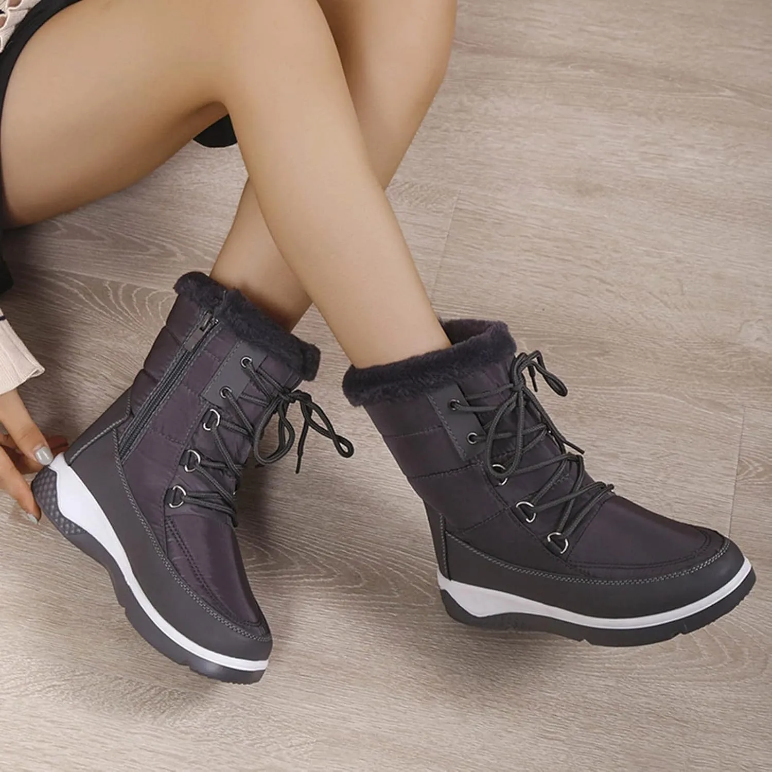 Womens Snow Boots Waterproof Insulated Mid Calf Non Slip Snow Boots for Women Wide Womens Winter Boots Size 8 Wide Black Waterproof Non Slip Work Boots for Women Botas De Mujer Para Invierno Y Ancho