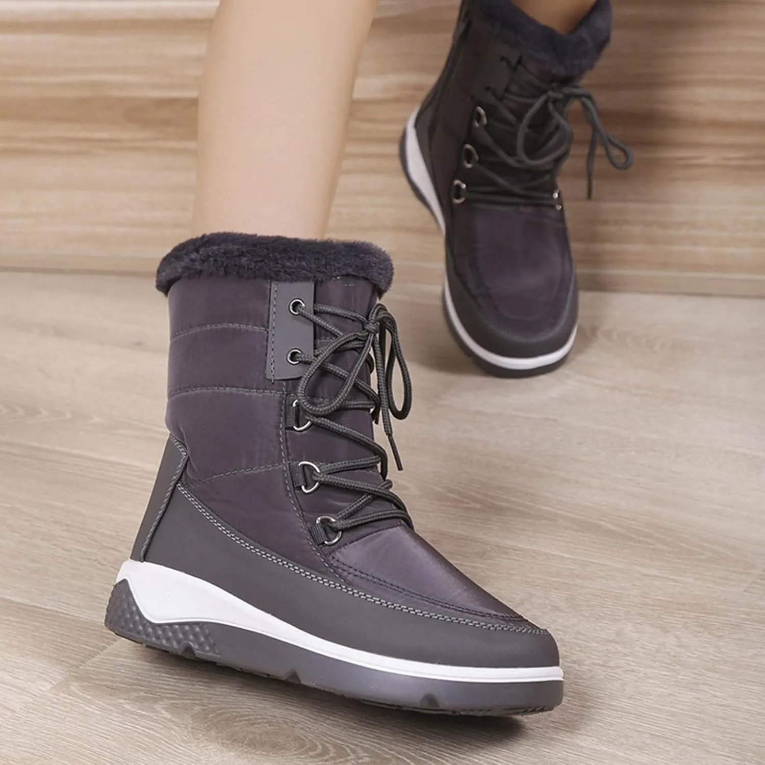 Womens Snow Boots Waterproof Insulated Mid Calf Non Slip Snow Boots for Women Wide Womens Winter Boots Size 8 Wide Black Waterproof Non Slip Work Boots for Women Botas De Mujer Para Invierno Y Ancho