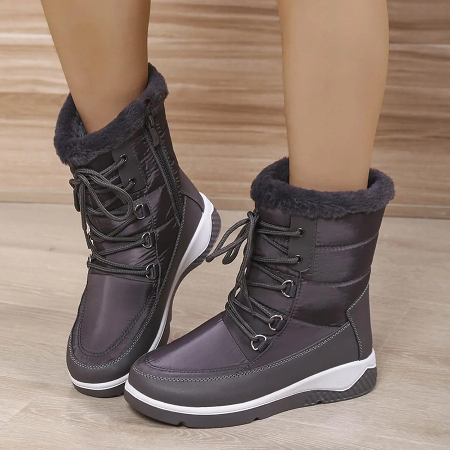 Womens Snow Boots Waterproof Insulated Mid Calf Non Slip Snow Boots for Women Wide Womens Winter Boots Size 8 Wide Black Waterproof Non Slip Work Boots for Women Botas De Mujer Para Invierno Y Ancho