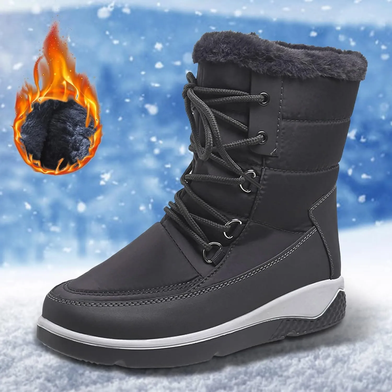 Womens Snow Boots Waterproof Insulated Mid Calf Non Slip Snow Boots for Women Wide Womens Winter Boots Size 8 Wide Black Waterproof Non Slip Work Boots for Women Botas De Mujer Para Invierno Y Ancho