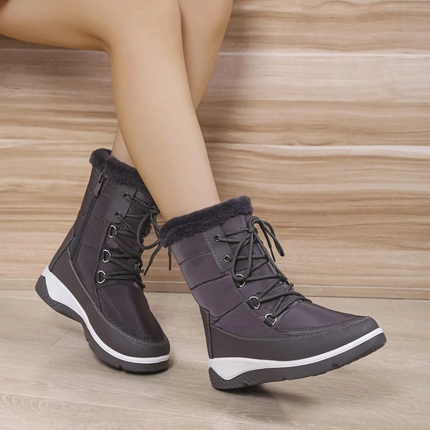 Womens Snow Boots Waterproof Insulated Mid Calf Non Slip Snow Boots for Women Wide Womens Winter Boots Size 8 Wide Black Waterproof Non Slip Work Boots for Women Botas De Mujer Para Invierno Y Ancho