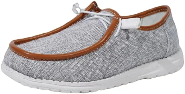 Women's Solid Comfortable Lace-up Loafers Orthopedic Ultralight Canvas Boat Casual Shoes with Arch Support Lightweight Slip On Sneakers