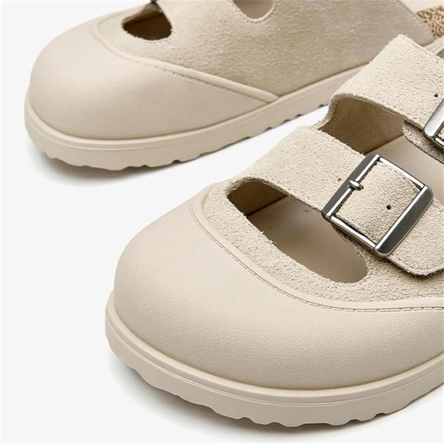 Women's Suede Cover Toe Sandals - Buckle Strap Leisure Beach Summer Flats