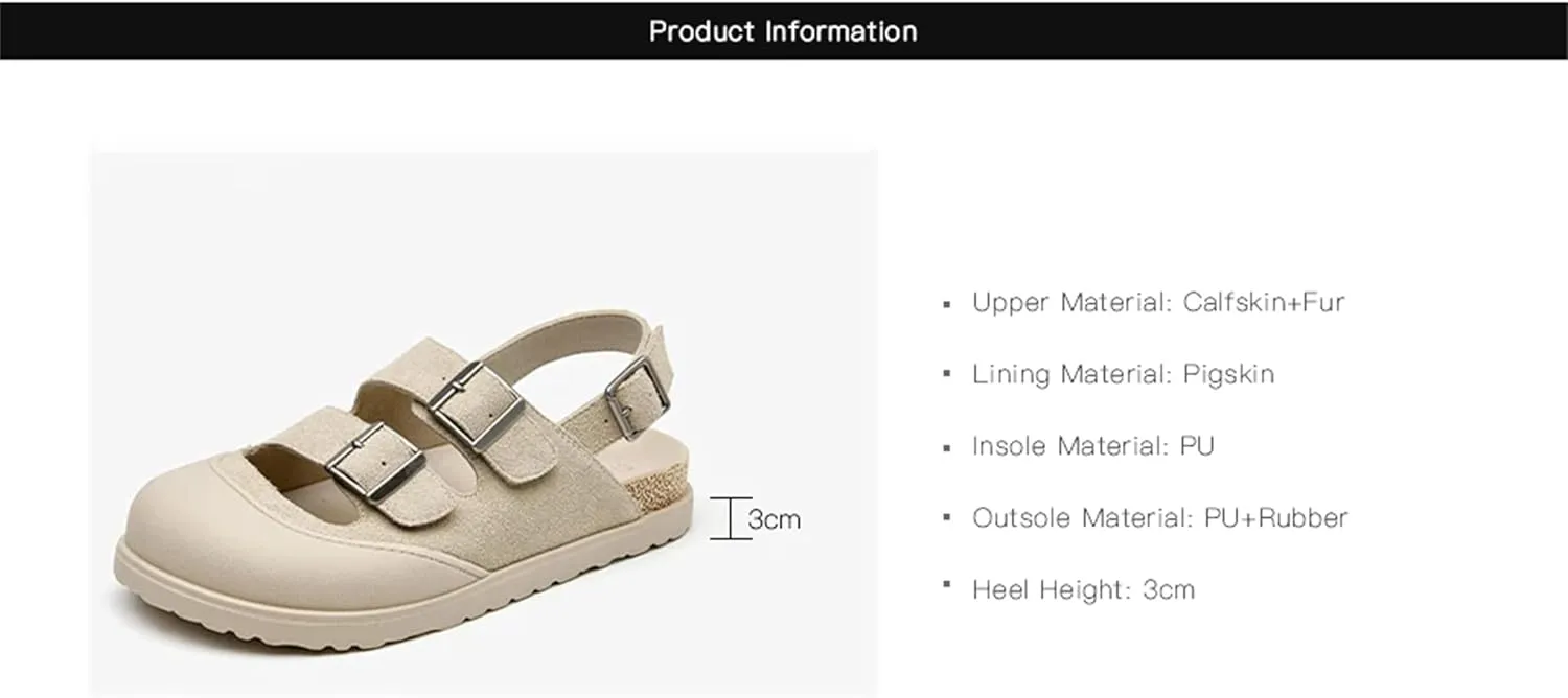 Women's Suede Cover Toe Sandals - Buckle Strap Leisure Beach Summer Flats