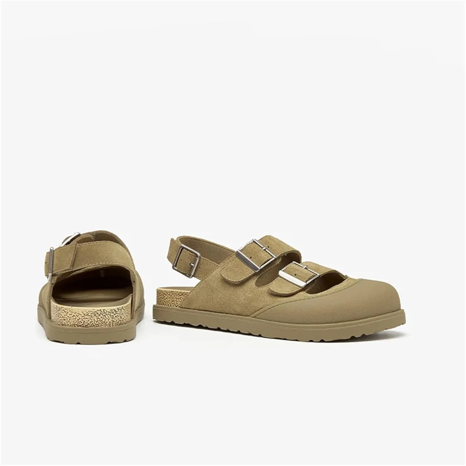 Women's Suede Cover Toe Sandals - Buckle Strap Leisure Beach Summer Flats