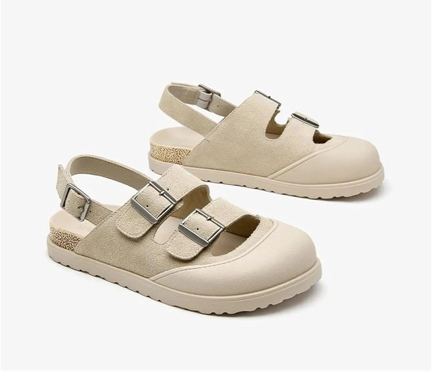 Women's Suede Cover Toe Sandals - Buckle Strap Leisure Beach Summer Flats