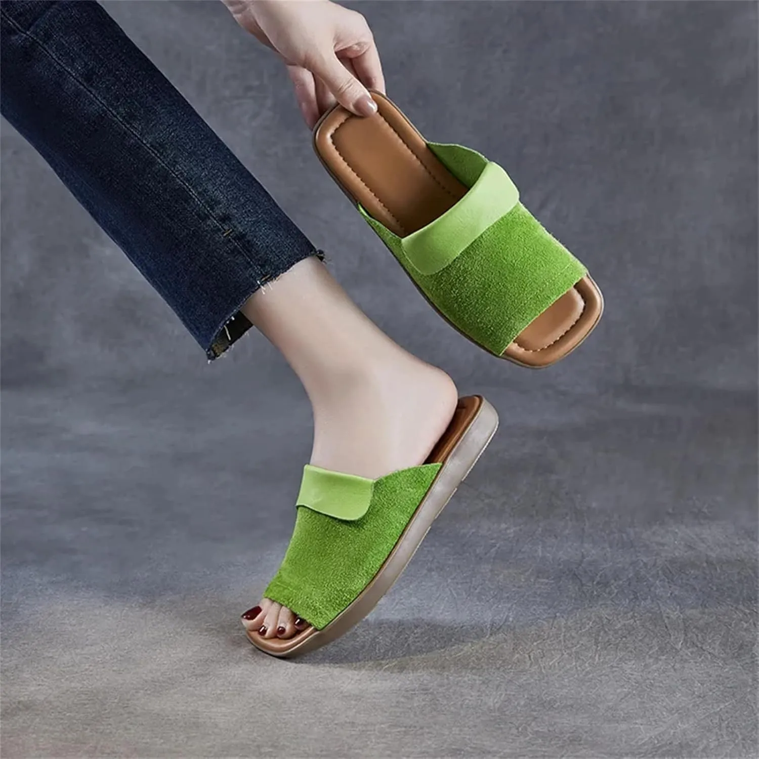 Women's Suede Slip-On Loafers - 2cm Peep Toe Summer Fashion Rubber Flats