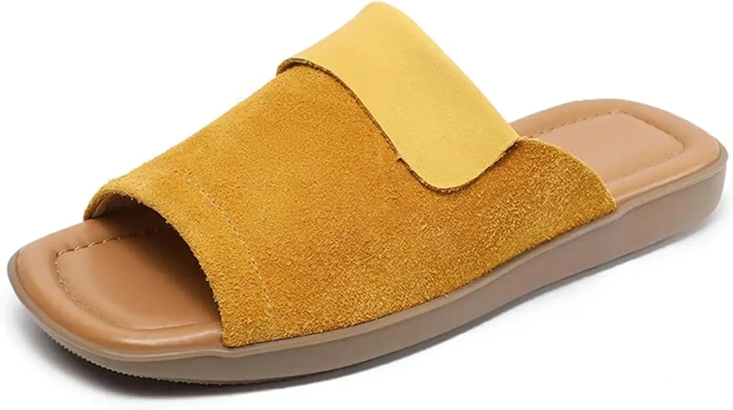 Women's Suede Slip-On Loafers - 2cm Peep Toe Summer Fashion Rubber Flats
