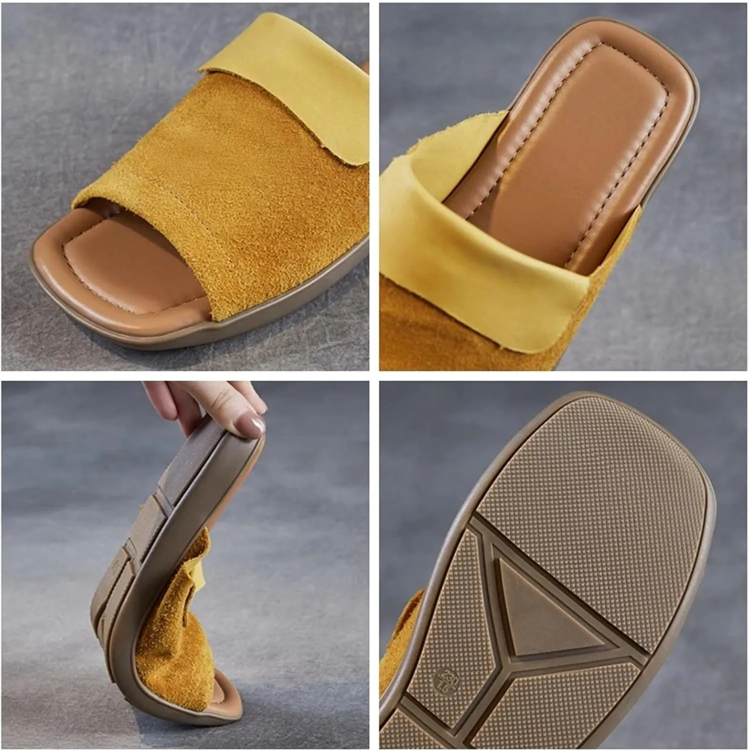 Women's Suede Slip-On Loafers - 2cm Peep Toe Summer Fashion Rubber Flats
