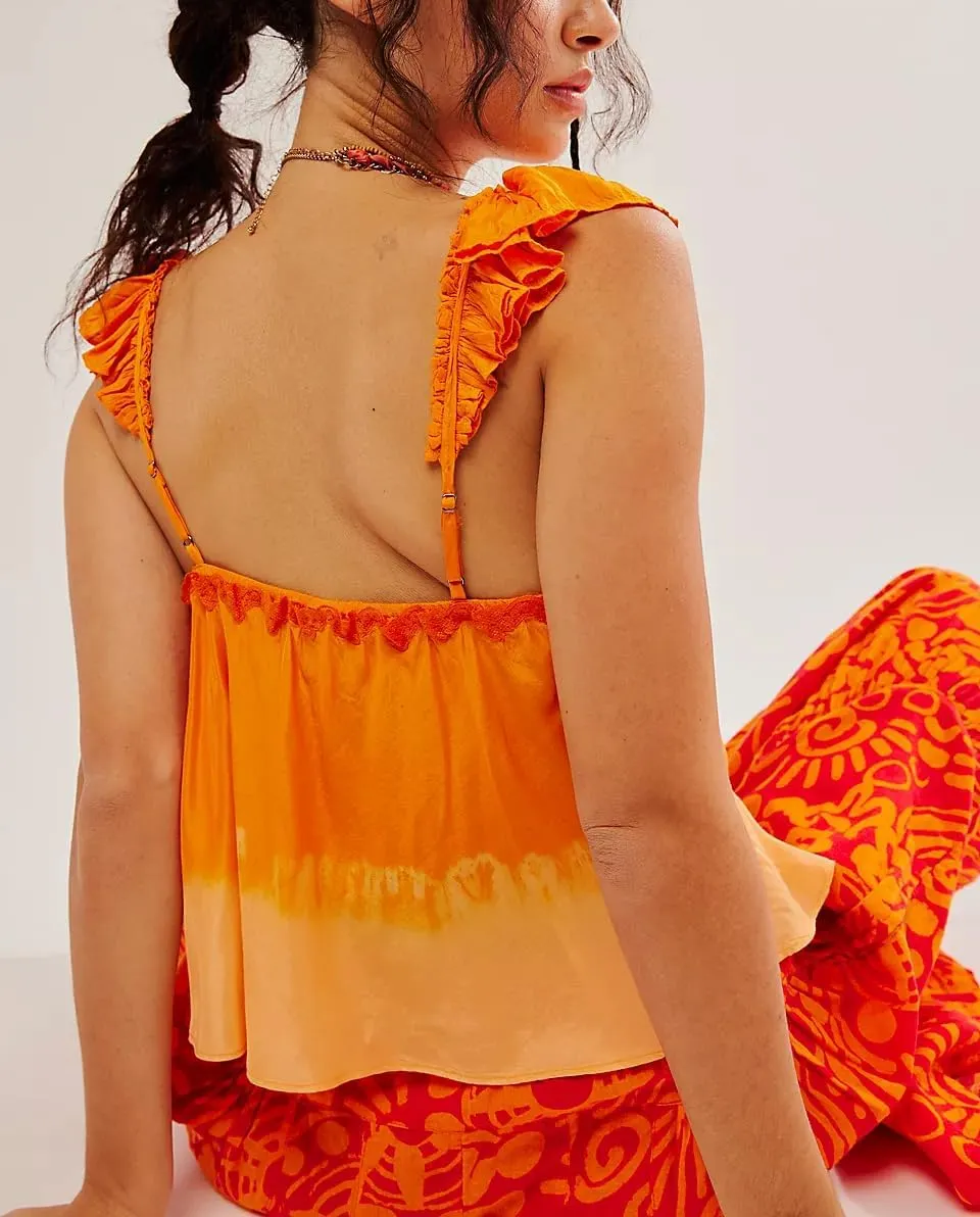 Womens Summer Flowy Short Sleeve Tank Top with Lace Trim Button Down Chiffon Shirt Boho Tie Front Ruffle Tank Tops