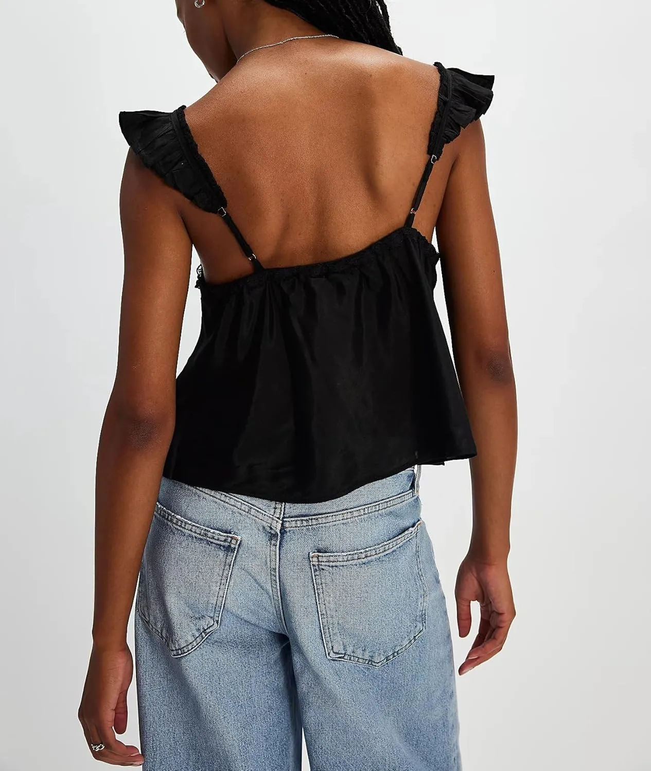 Womens Summer Flowy Short Sleeve Tank Top with Lace Trim Button Down Chiffon Shirt Boho Tie Front Ruffle Tank Tops