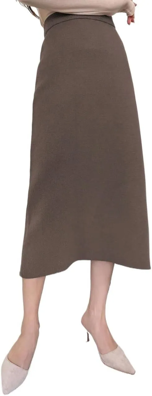 Womens Summer Flowy Skirt Dress Women's Solid Color High-Waisted Midi Skirt