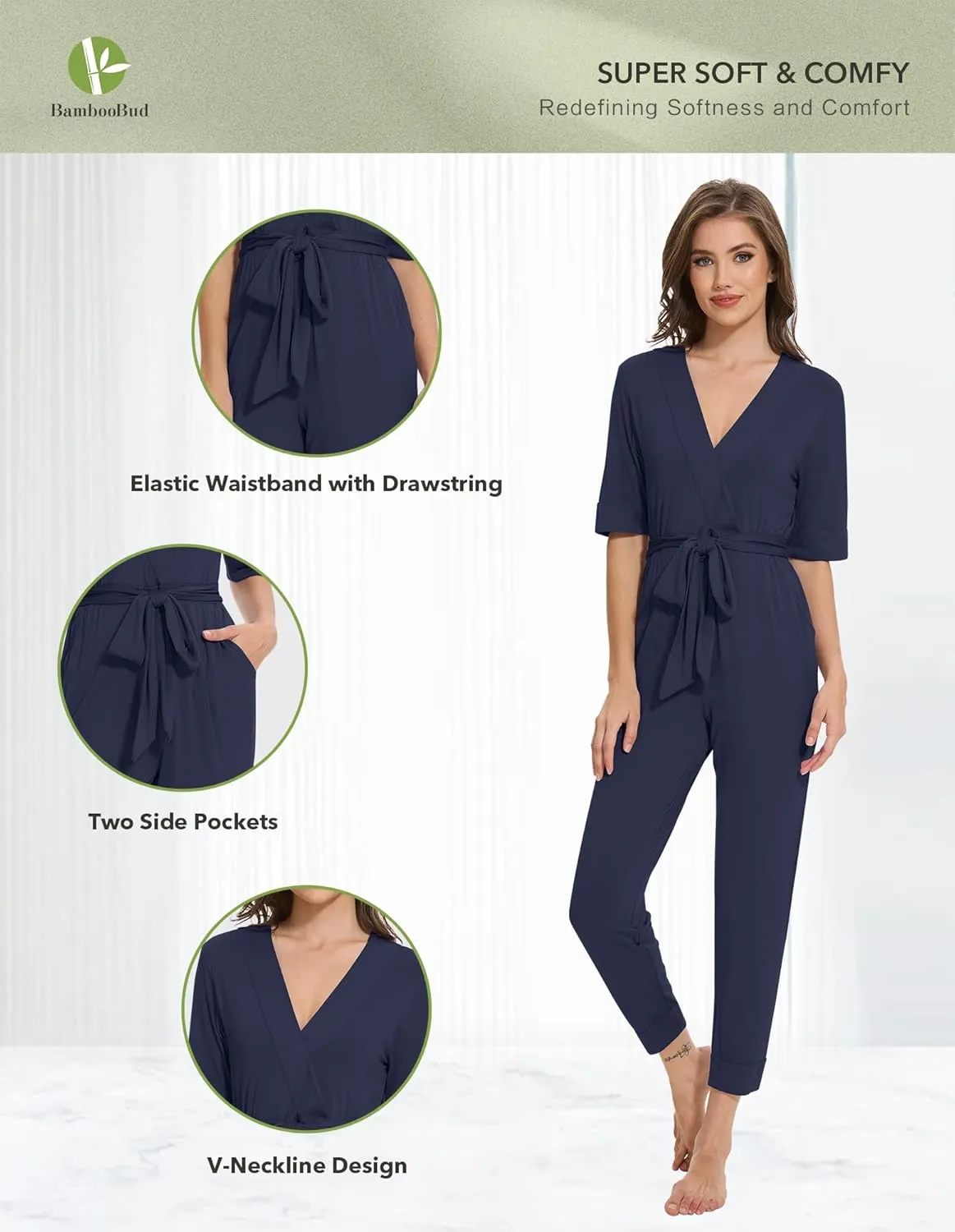 Women's Summer Jumpsuits Short Sleeve Casual 2025 One Piece Outfits Pants Rayon V Neck Belted Rompers S-XXL