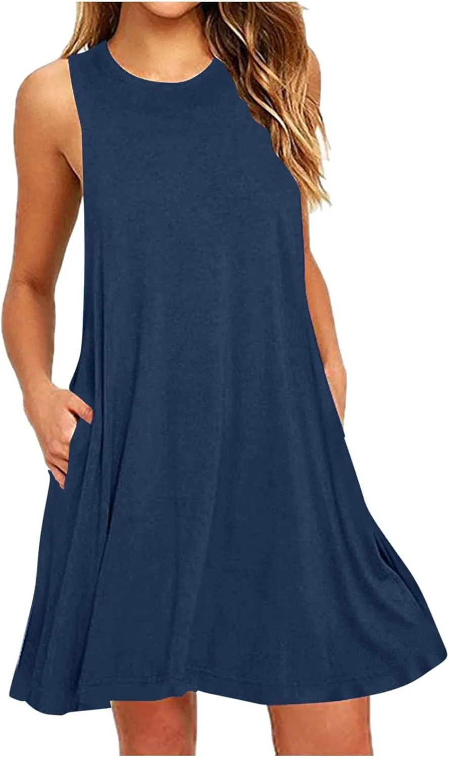Women's Tank Dress Loose Sleeveless Sundress with Pockets, Summer Casual Beach Dresses for Women Cute Mini Dress